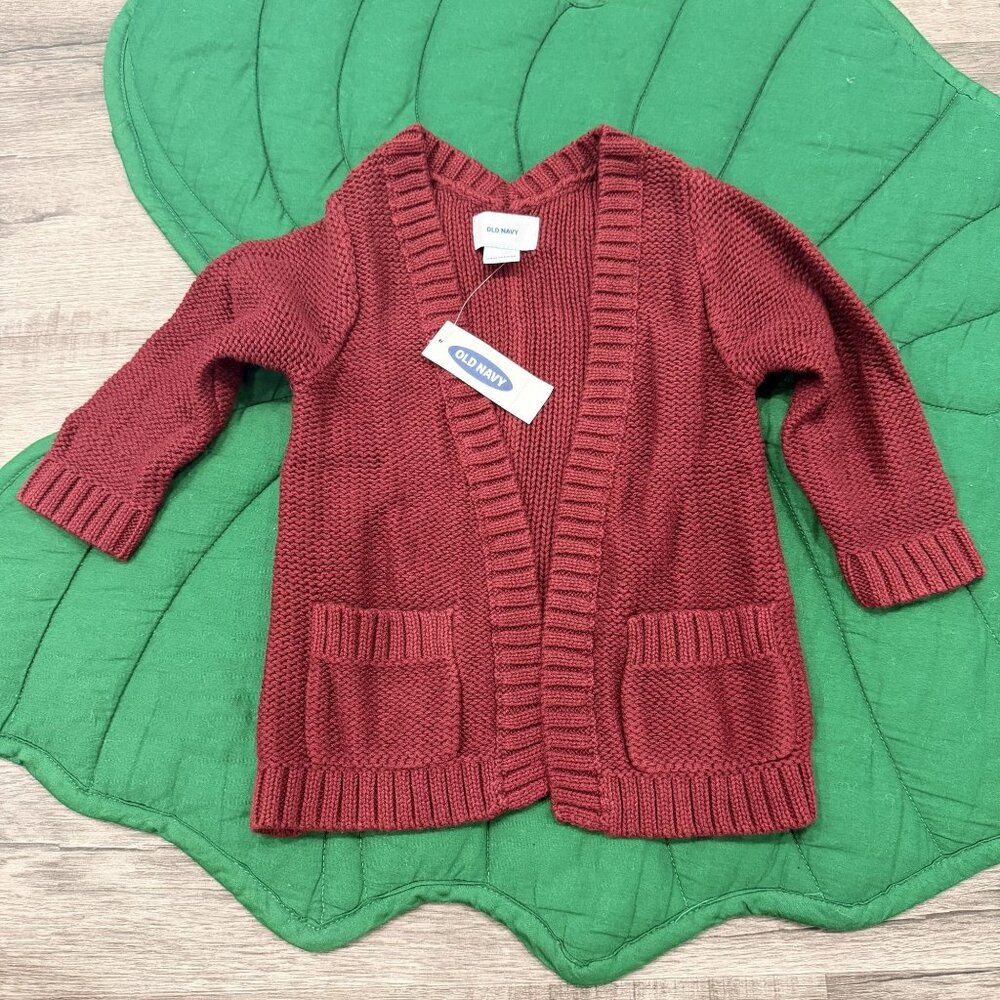 Old Navy Toddler Girl 18-24M Maroon Burgundy Open Front Knit Cardigan